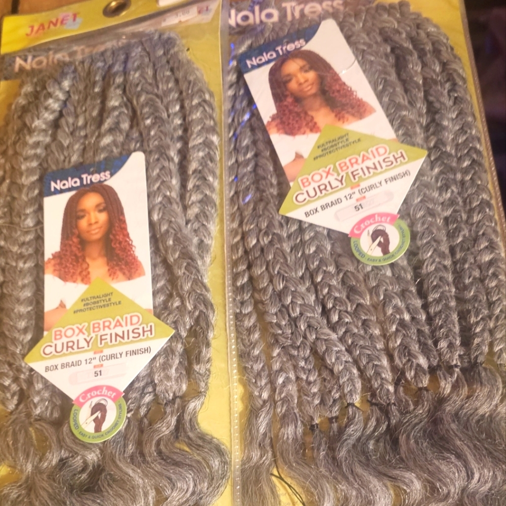 Gray#51 Box Braid 12" Curly Finish Hair